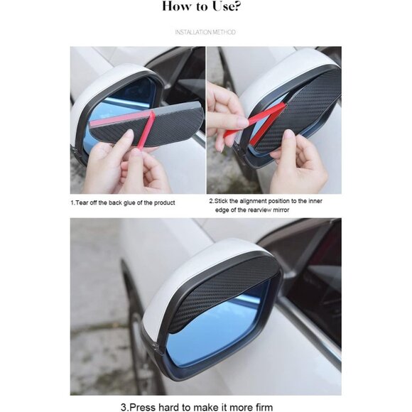 Car Mirror Rain Visor Eyebrow Guards Universal Fit Side Mirror Covers 2 Pack - Picture 6 of 6